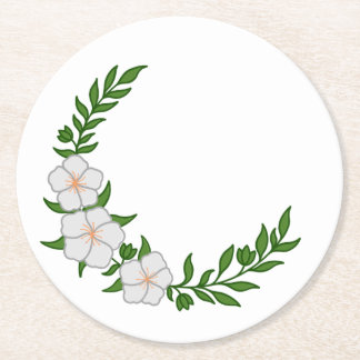 Dessous-de-verre Rond En Papier Couronne Croissante de Fleurs Blanches Magnifiques