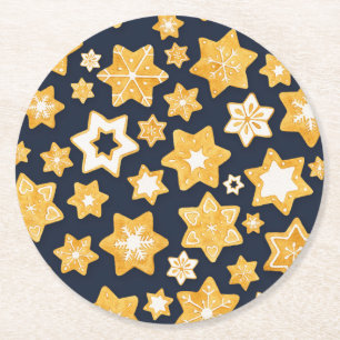 Dessous-de-verre Rond En Papier Couronne de biscuits de Noël avec Arrière - plan g