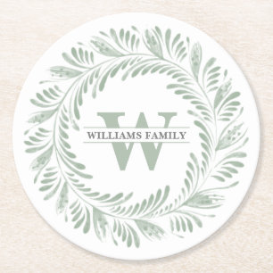 Dessous-de-verre Rond En Papier Couronne de fleurs botaniques élégante monogramme