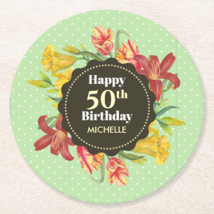 Dessous-de-verre Rond En Papier Couronne de fleurs printanières vives et lumineuse