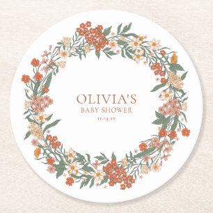 Dessous-de-verre Rond En Papier Couronne de fleurs sauvages en terre cuite pour Ba