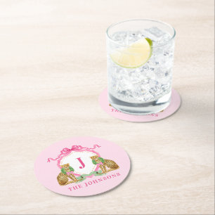 Dessous-de-verre Rond En Papier Couronne de Noël Blason de Léopard Monogramme