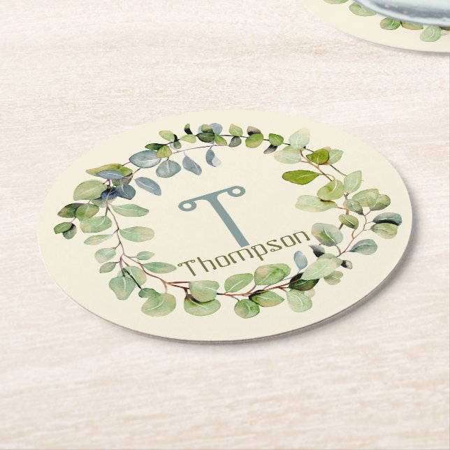 Dessous-de-verre Rond En Papier Couronne d'eucalyptus (Incliné)