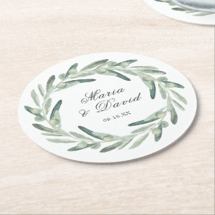 Dessous-de-verre Rond En Papier Couronne élégante de pousses d'olive pour décorati