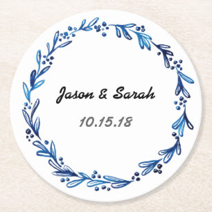 Dessous-de-verre Rond En Papier Couronne Florale Bleue personnalisable