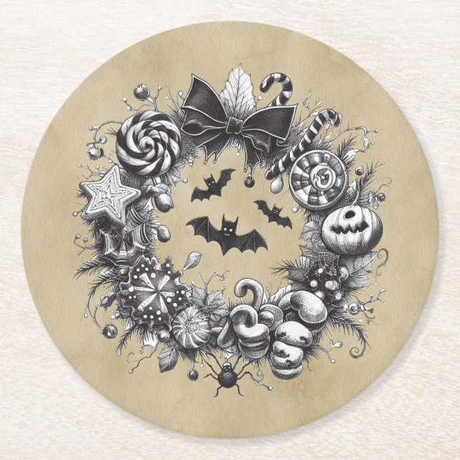 Dessous-de-verre Rond En Papier Couronne Macabre (Devant)