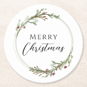 Dessous-de-verre Rond En Papier Couronne minimaliste de Noël blanc