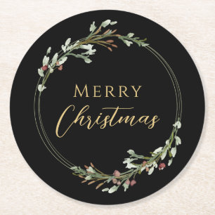 Dessous-de-verre Rond En Papier Couronne minimaliste de Noël noir