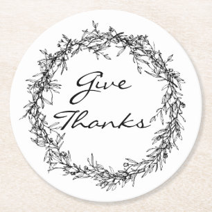 Dessous-de-verre Rond En Papier Couronne rustique Give Thanks dessous de verre de