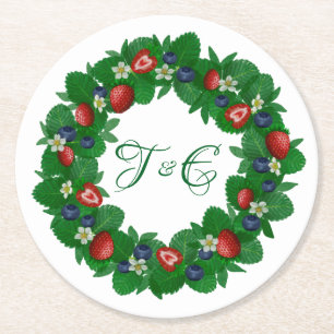 Dessous-de-verre Rond En Papier Couronnes de fraises et de myrtilles mignonnes sou