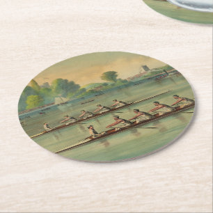 Dessous-de-verre Rond En Papier Course de bateau de course de l'équipage vintage R