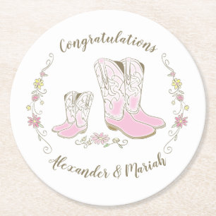 Dessous-de-verre Rond En Papier Cowgirl Pays Western Thème Pink Baby shower