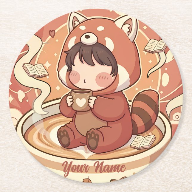 Dessous-de-verre Rond En Papier Cozy Red Panda Brew Absorbent Coaster Set (Devant)