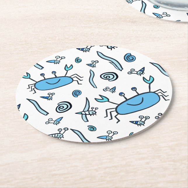 Dessous-de-verre Rond En Papier Crabe bleu mûre Motif animal marin Enfants (Incliné)