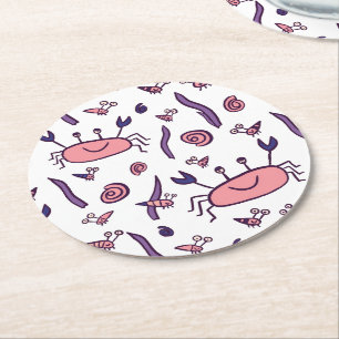 Dessous-de-verre Rond En Papier Crabe rose mignon Motif animal de mer enfants