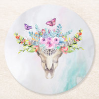 Crâne animal Boho avec papillons et fleurs