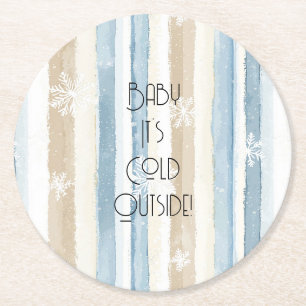 Dessous-de-verre Rond En Papier Crème Beige Bleu Noël Flocons de Neige Rayures
