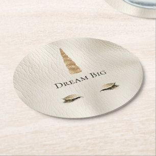 Dessous-de-verre Rond En Papier Crème Faux Cuir Or Étincelle Glam Unicorn