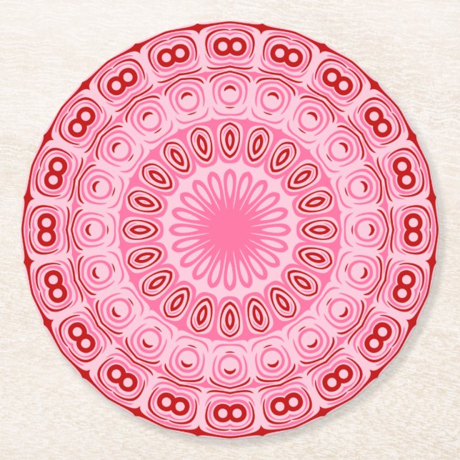 Dessous-de-verre Rond En Papier Crimson et Motif de mandala rose (Devant)