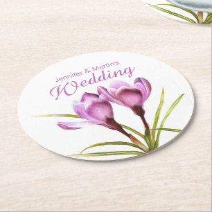 Dessous-de-verre Rond En Papier Crocus aquarelle art violet dessous de verre maria