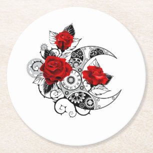 Dessous-de-verre Rond En Papier Croissant mécanique avec roses rouges