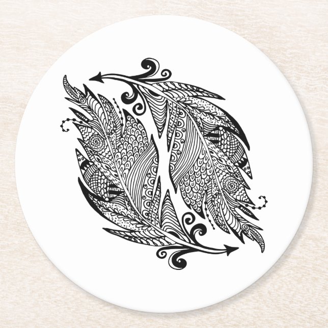 Dessous-de-verre Rond En Papier Croquis inspiré des plumes (Devant)