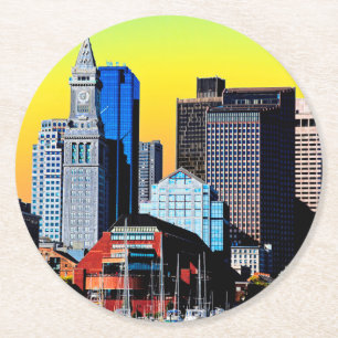 Dessous-de-verre Rond En Papier Custom House Boston USA Poster tissu visage Masque