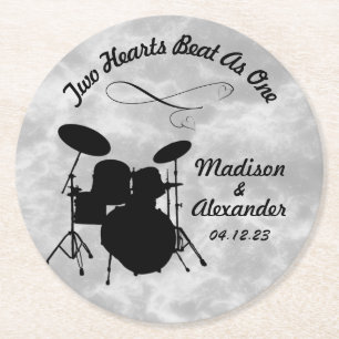 Dessous-de-verre Rond En Papier Custom Name Rock & Roll Drummer Wedding Drum Kit