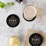 Dessous-de-verre Rond En Papier Custom Pops' Pub Home Bar Year Established<br><div class="desc">Gift a special grandfather with these awesome custom coasters for Father's Day. Makes a great addition to grandpa's home bar setup,  featuring "Pops' Pub" and the year established on a vintage style bar logo. All text is customizable; switch up the nickname or swap bar for pub if desired.</div>
