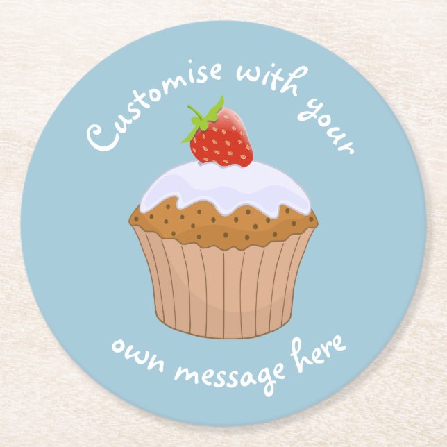 Dessous-de-verre Rond En Papier Custom Text Cute Strawberry Bun Blue (Devant)