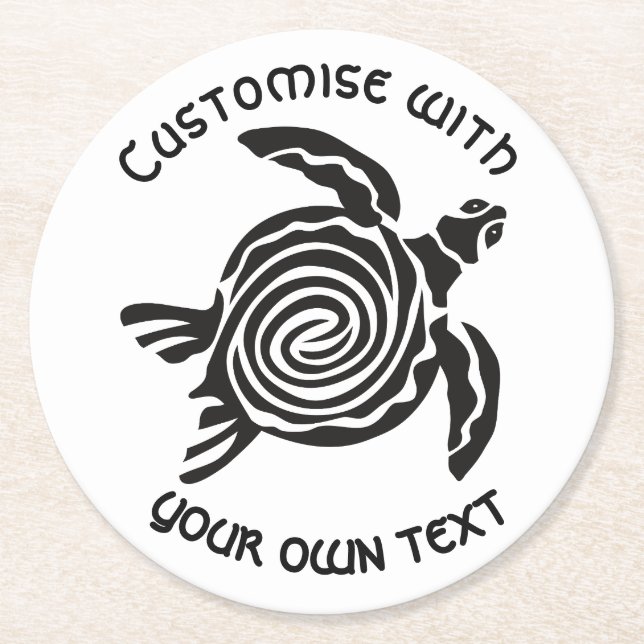 Dessous-de-verre Rond En Papier Custom Text Tribal Turtle Design  (Devant)