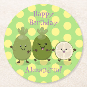 Dessous-de-verre Rond En Papier Cute ananas guava feijoa drôle dessin animé