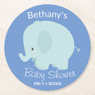 Dessous-de-verre Rond En Papier Cute Blue Elephant Boy Baby shower personnalisé
