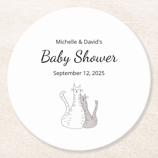 Dessous-de-verre Rond En Papier Cute Cats Twins Baby shower neutre genre (Devant)