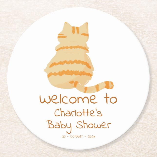 Dessous-de-verre Rond En Papier Cute Fat Orange Cat Baby Shower (Devant)
