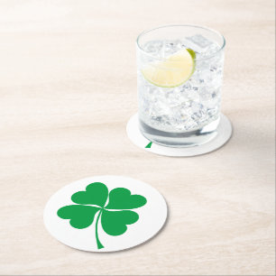 Dessous-de-verre Rond En Papier Cute Green Lucky 4 coeur feuille Clover shamrock
