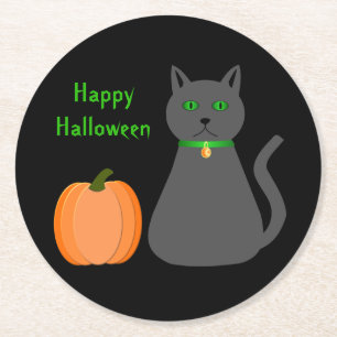 Dessous-de-verre Rond En Papier Cute Halloween Chat et Citrouille Personnalisé