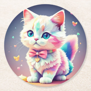 Dessous-de-verre Rond En Papier Cute Kitten-84301 coloré