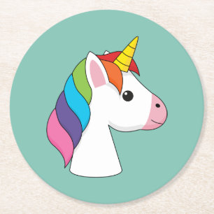 Dessous-de-verre Rond En Papier Cute licorne magique avec cheveux colorés