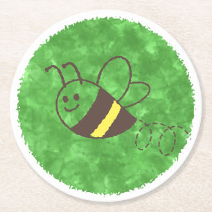Dessous-de-verre Rond En Papier Cute Little Bee Flying Watercolor Baby shower