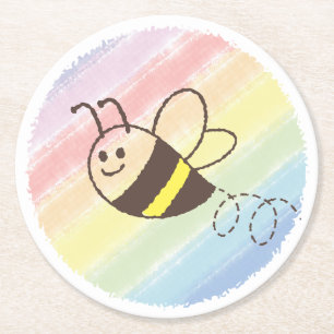 Dessous-de-verre Rond En Papier Cute Little Bee Flying Watercolor Baby shower