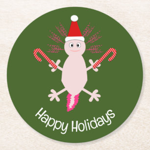 Dessous-de-verre Rond En Papier Cute Noël Axolotl Custom