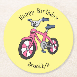 Dessous-de-verre Rond En Papier Cute pink kids bicycle cartoon illustration