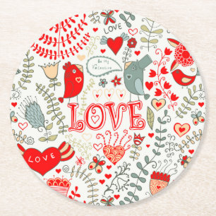 Dessous-de-verre Rond En Papier Cute Retro Floral Valentines Design