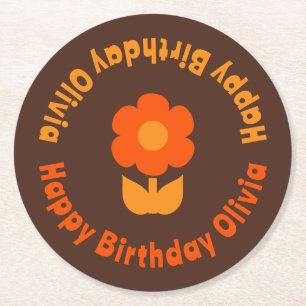 Dessous-de-verre Rond En Papier Cute Retro les années 70 Personnalisé 1970 Anniver