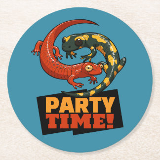 Dessous-de-verre Rond En Papier Cute Salamanders Party Time! Red & Fire Cartoon