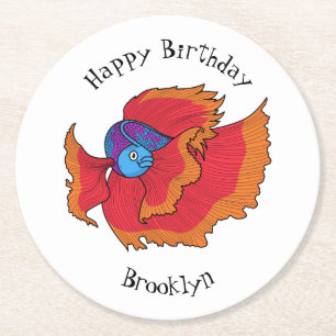 Dessous-de-verre Rond En Papier Cute Siamese combat poisson betta dessin