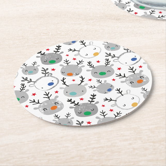 Dessous-de-verre Rond En Papier Cute tête Rudolph avec petites étoiles (Incliné)