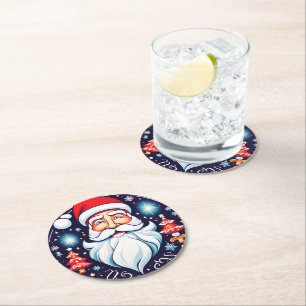 Dessous-de-verre Rond En Papier Cute Vintage Père Noël Round Design Retro