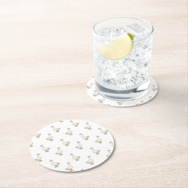 Dessous-de-verre Rond En Papier Cute White Goose Pattern (En situation)